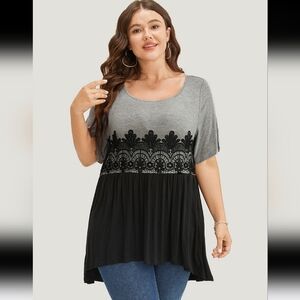 NWT 2X 18W 20W Black/Gray Tee Lace Trim SUMMER ☀️ GORGEOUS